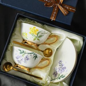 Hand-painted Flower English Fine Bone China Tea Cups and Saucers Vintage Floral Set