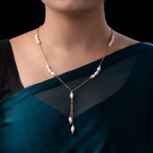 White Pearl with Golden Chain Necklace